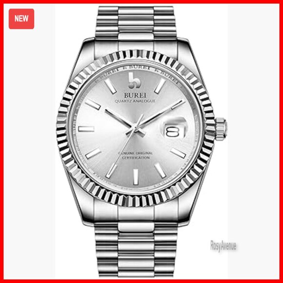 Stainless Steel Analog Quartz Watch Sapphire Crystal Waterproof Mens Wristwatch